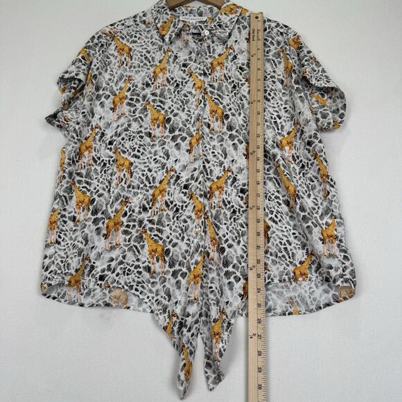 Jane & Delancey Top Womens XL Safari Giraffe‎ Button Up Beachy Tropical Travel - Picture 14 of 14
